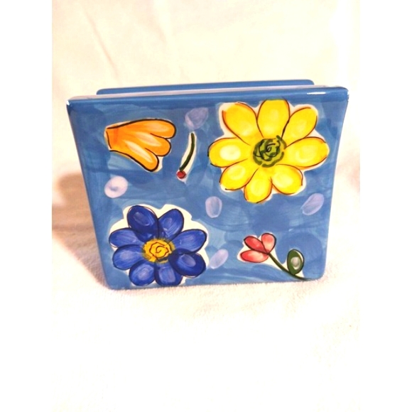 Blue Floral & Fruits Napkin Holder Ceramic - ADORABLE!! - Picture 3 of 10